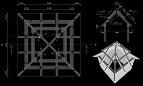 Der Abbundplan des Dachstuhls samt 3D Darstellung